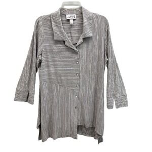 Joseph Ribkoff Tunic Top Womens 14 Striped Button Mother of Pearl Asymmetrical
